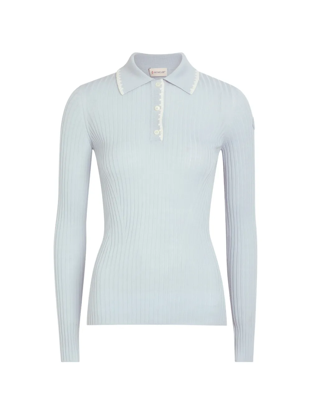 MONCLER ribbed-knit embroidered-trim polo-shirt - Blau