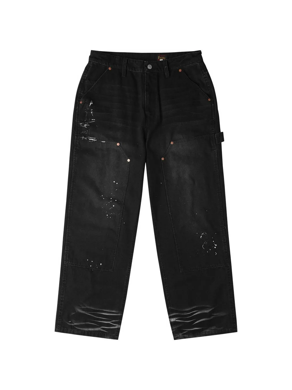 EVISU seagull-print paint-splatter jeans - Nero
