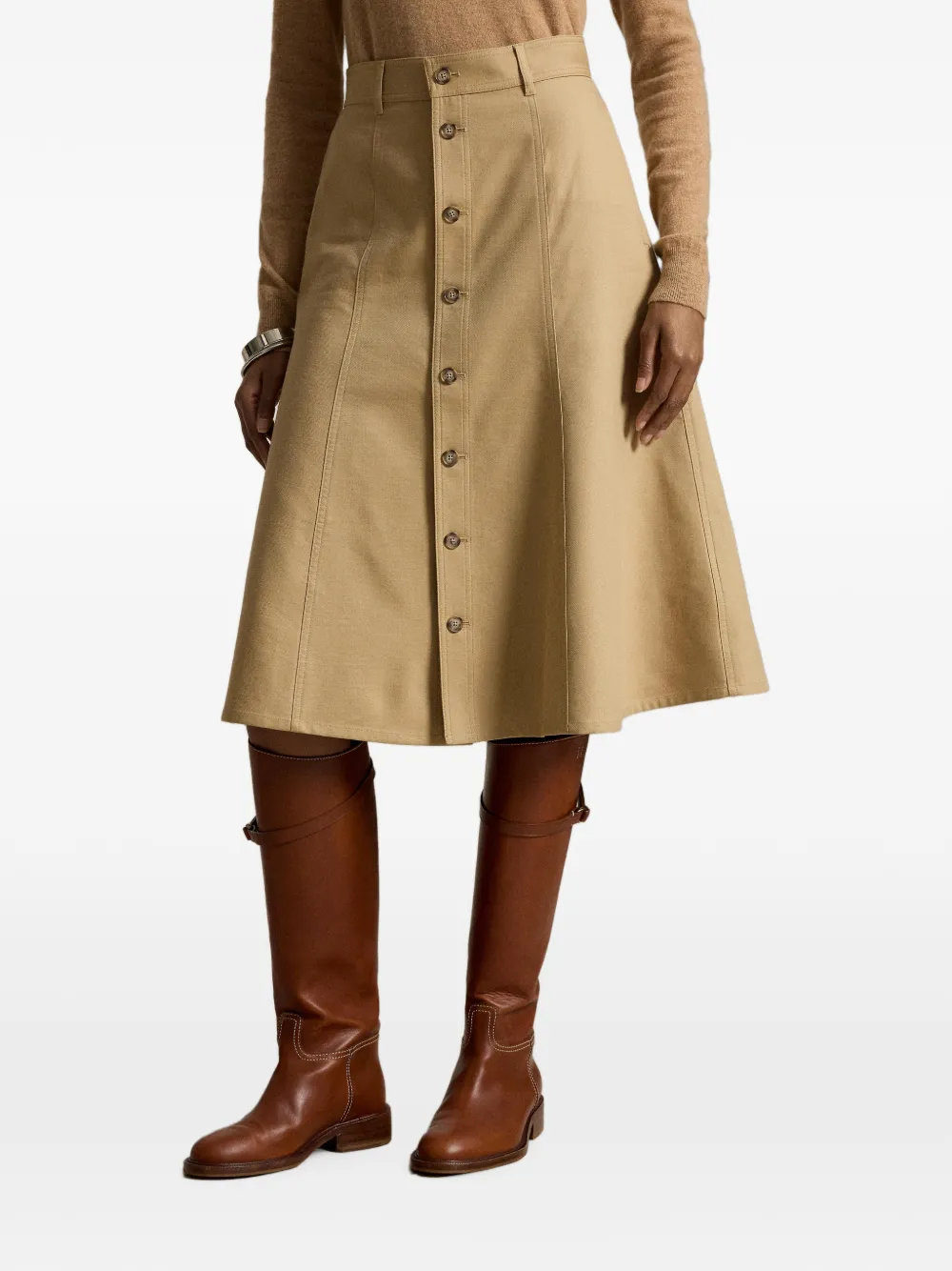 Polo Ralph Lauren Flared midi-rok met knopen Beige