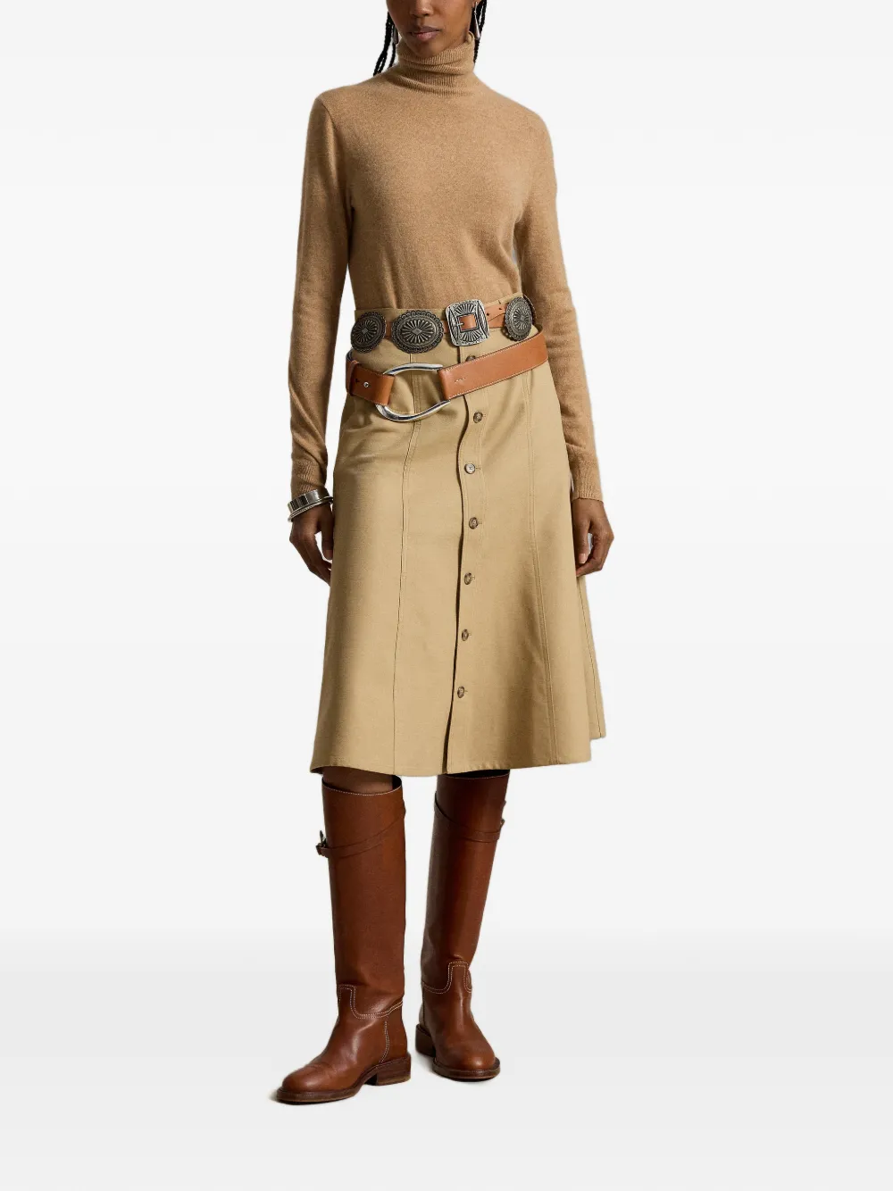 Polo Ralph Lauren Flared midi-rok met knopen Beige
