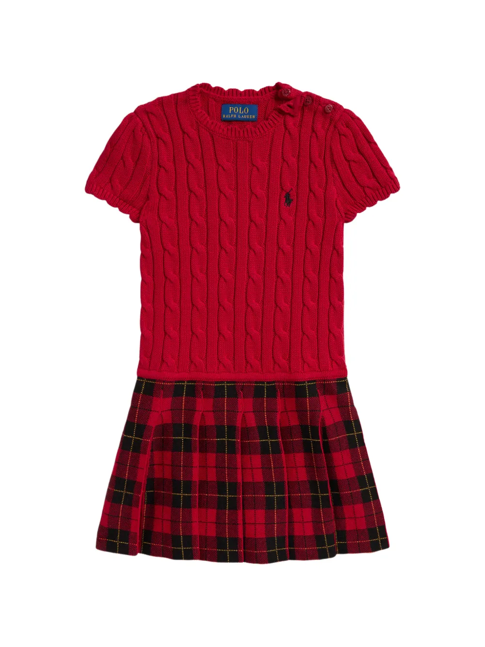 POLO RALPH LAUREN KIDS robe-pull en coton à jupe à carreaux - Rouge