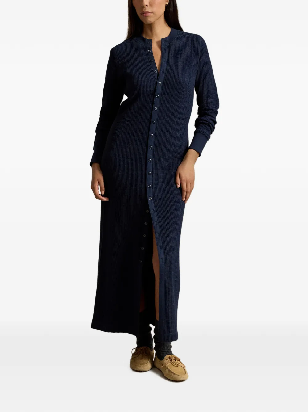 Polo Ralph Lauren Katoenen maxi-jurk met wafel=patroon Blauw