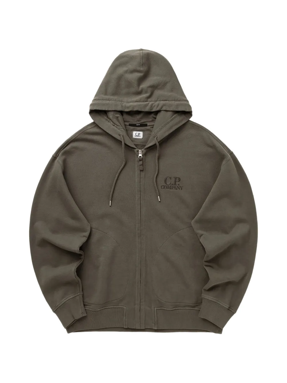 C.P. Company logo-embroidered diagonal fleece hoodie - Green