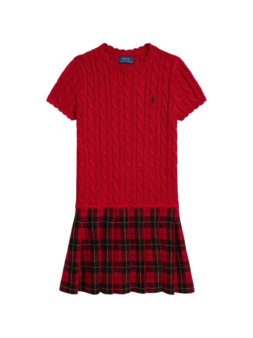 POLO RALPH LAUREN KIDS robe en maille torsadée à motif tartan - Rouge POLO RALPH LAUREN KIDS robe en maille torsadée à motif tartan - Rouge