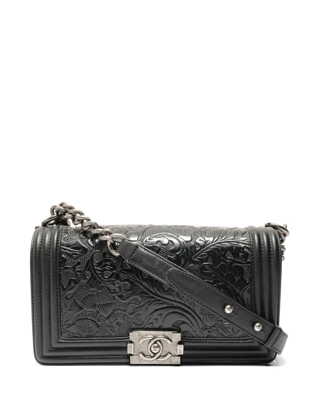 CHANEL Pre-Owned 2014 Boy Chanel embossed shoulder bag - Nero