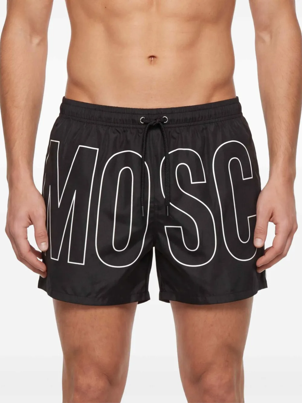 Moschino Zwembroek met logoprint en trekkoord Zwart