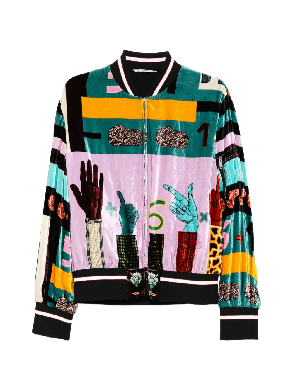Valentino Garavani graphic-print velvet bomber jacket - Purple