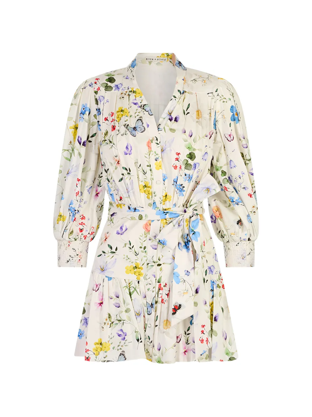 alice + olivia floral-print belted dress - Nude