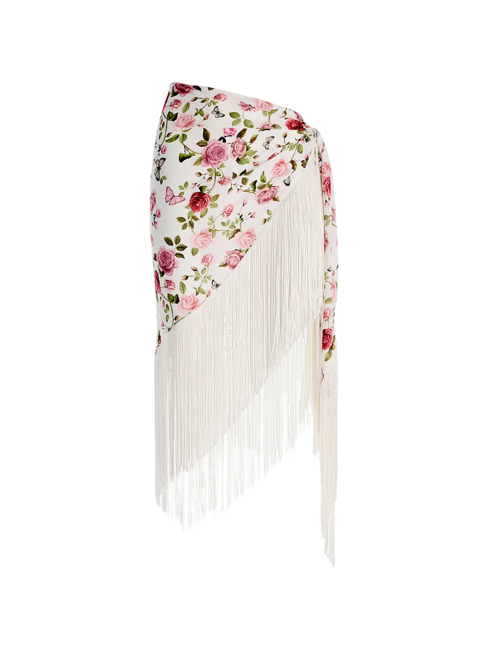 alice + olivia floral-print fringed scarf - Bianco