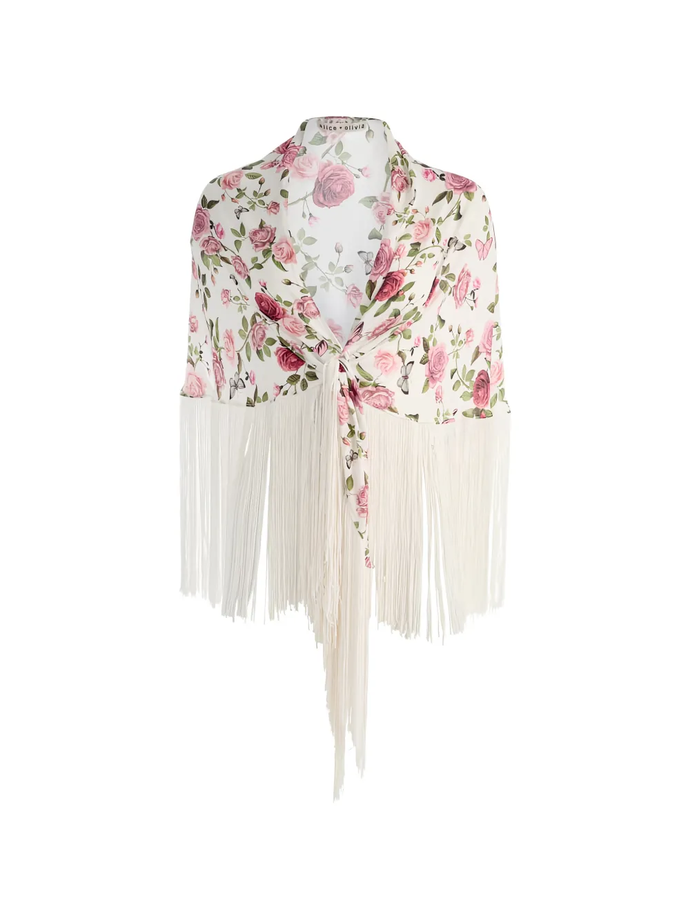 alice + olivia floral-print fringed scarf - Bianco
