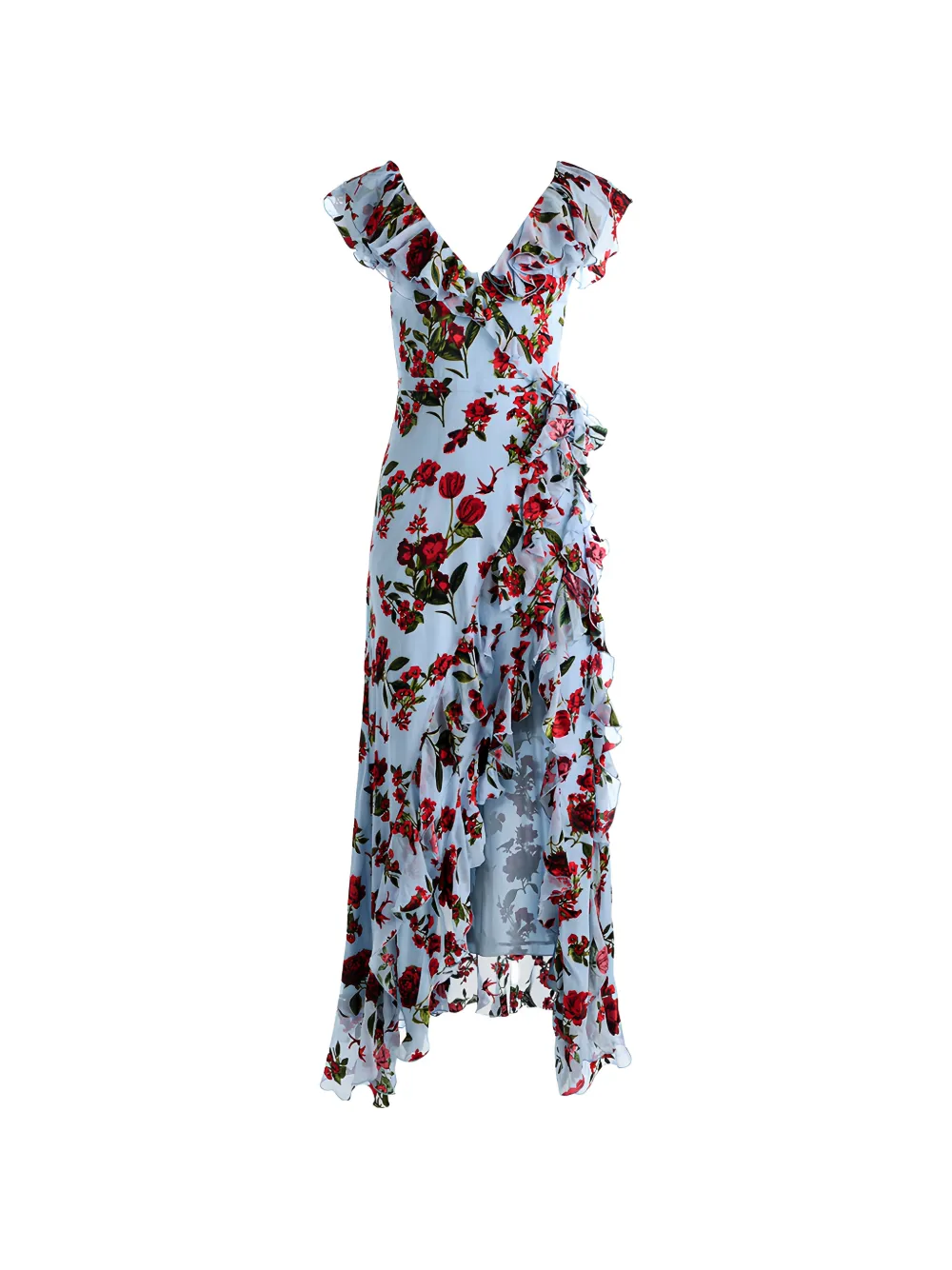 alice + olivia Kristen ruffled floral-print ruffled dress - Blau