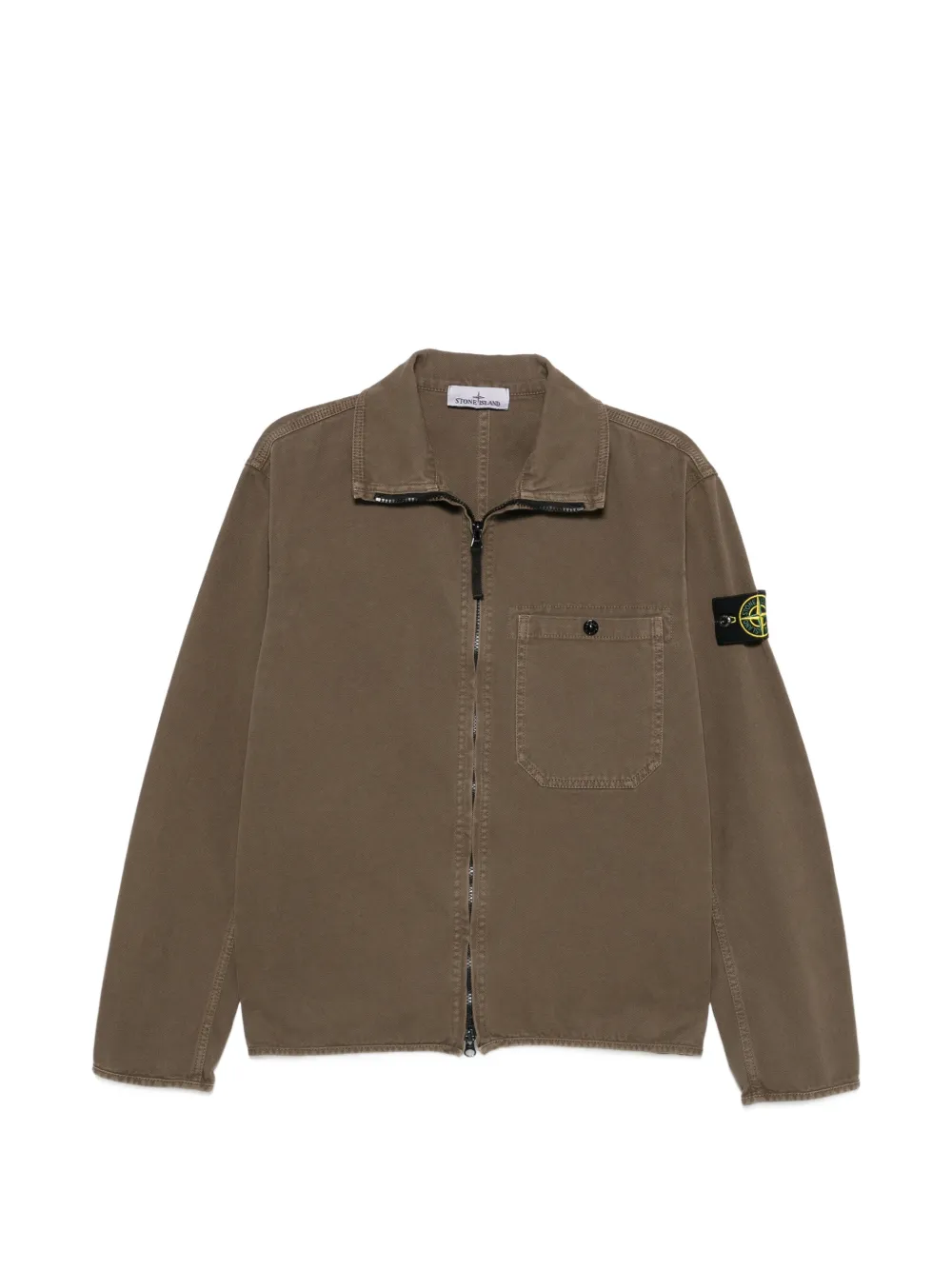 Stone Island logo-patch zip-up jacket - Marrone