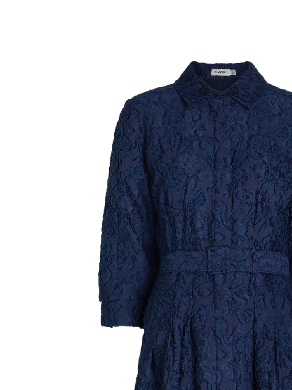SIMKHAI Courtney maxi-dress met jacquard-effect en ceintuur Blauw
