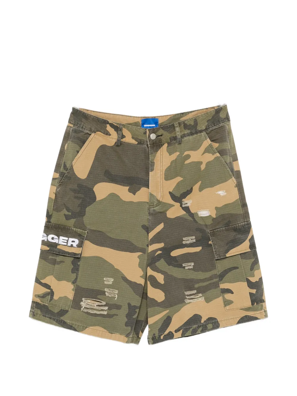 DAGGER distressed-effect camouflage-print shorts - Verde