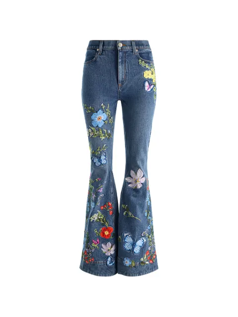 alice + olivia embroidered butterfly-motif jeans