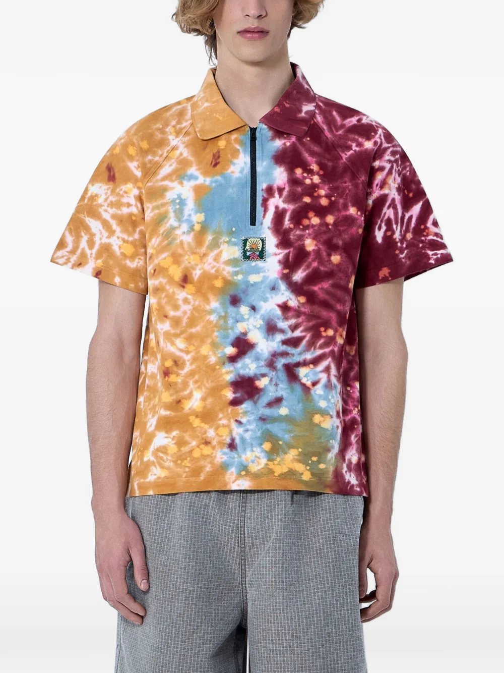 Brain Dead Tie-dye Zip-collar Polo Shirt In Multi