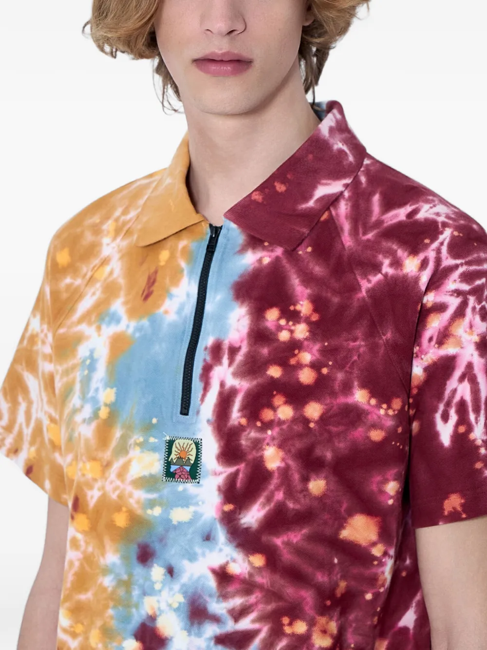 Brain Dead Poloshirt met tie-dye print en rits Oranje