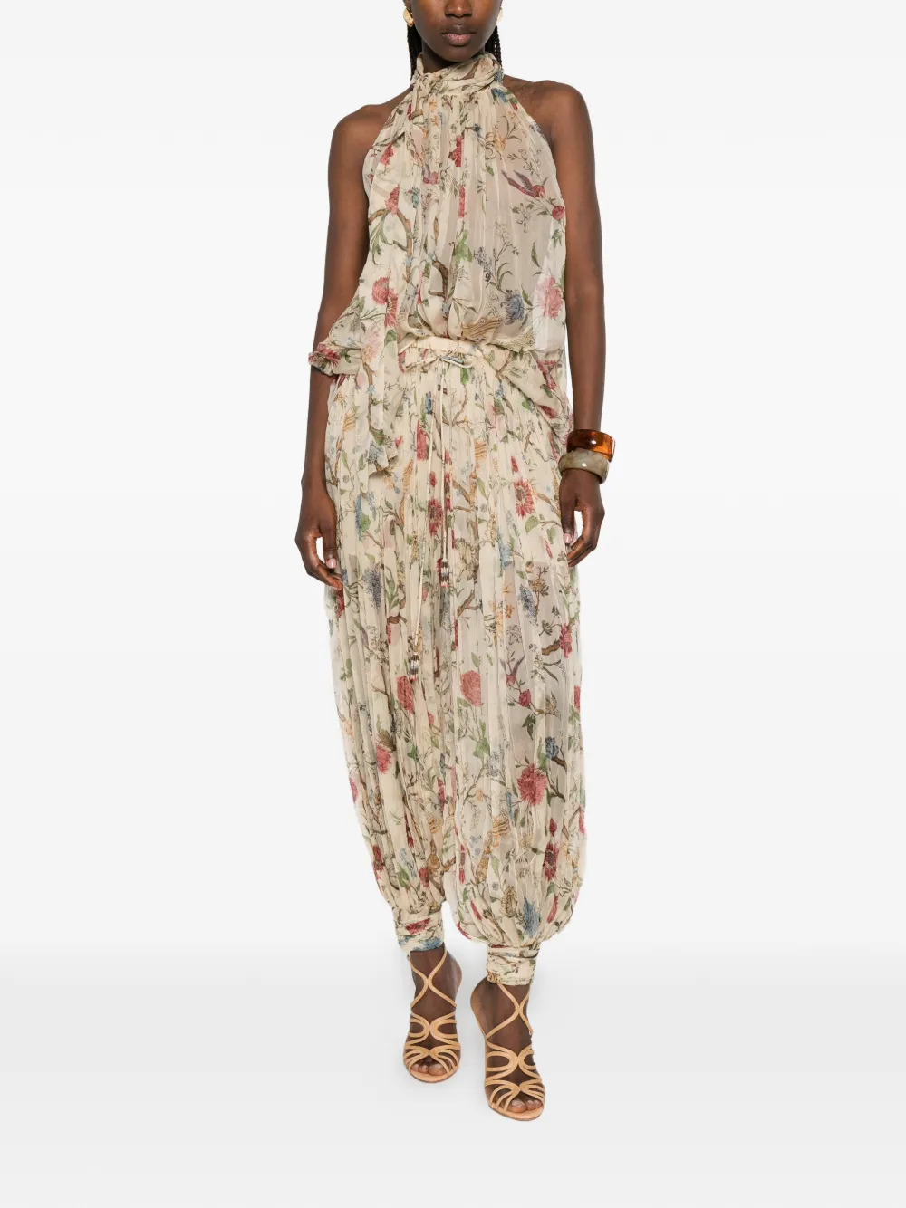 INTO THE EAST Morris Crinkle haltertop met bloemenprint - Beige