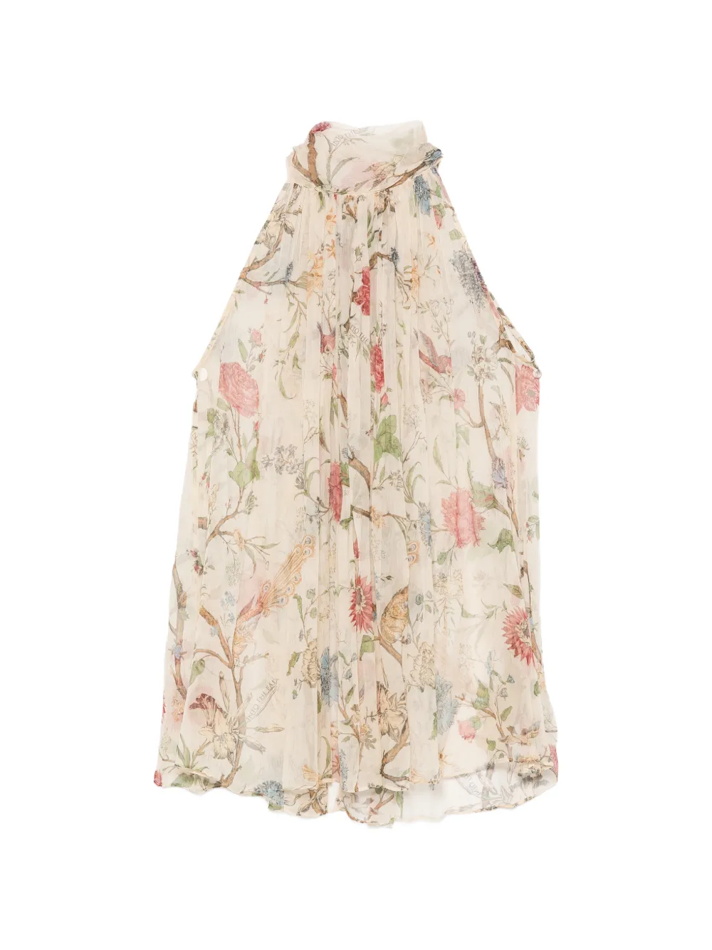 INTO THE EAST Morris Crinkle floral-print halterneck top - Toni neutri