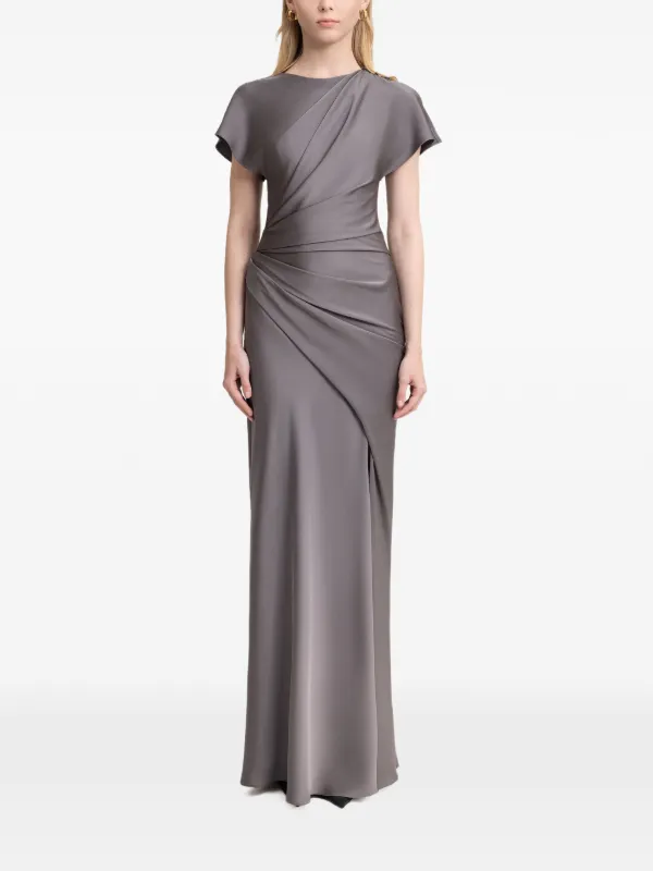 gemy maalouf dress smokey grey Asymmetrical Draped | global-supplier-Arnav Embroideries Pvt Ltd