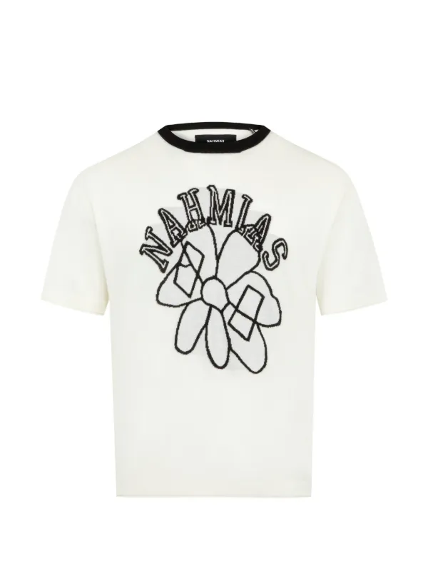 AD2021 22SS フラワーモチーフTシャツ 花 白 黒 Nahmias フラワーモチーフ Tシャツ | ホワイト | FARFETCH JP