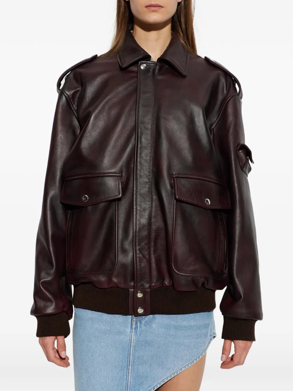 Coperni Leren jack met epauletten Bruin