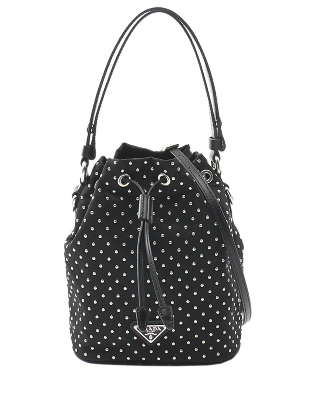 Prada Pre-Owned 2013-2026 Studded Tessuto bucket bag - Nero