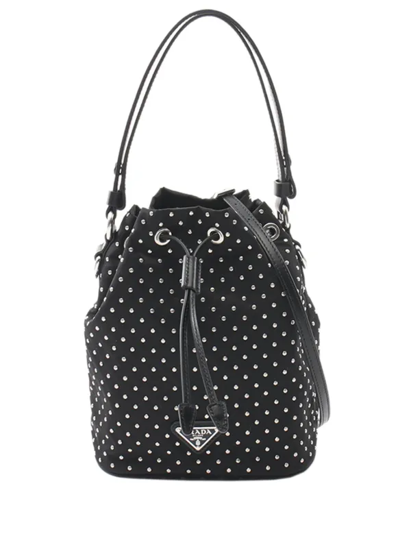 Prada Pre-owned 2013-2026 Studded Tessuto Bucket Bag in Black