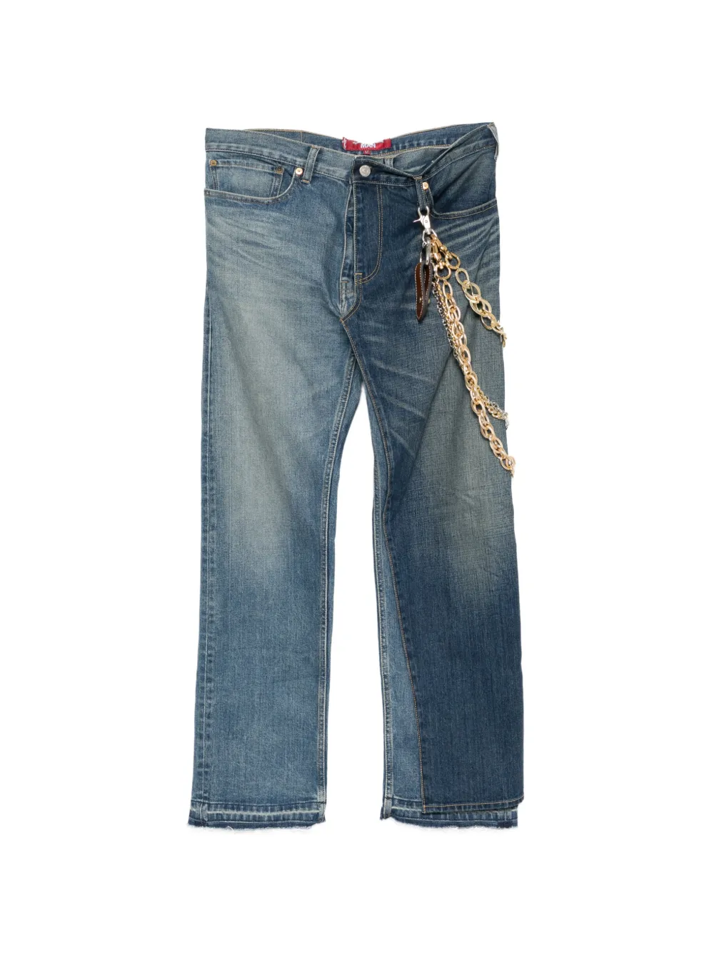 Junya Watanabe MAN chain-detail panelled jeans - Blu