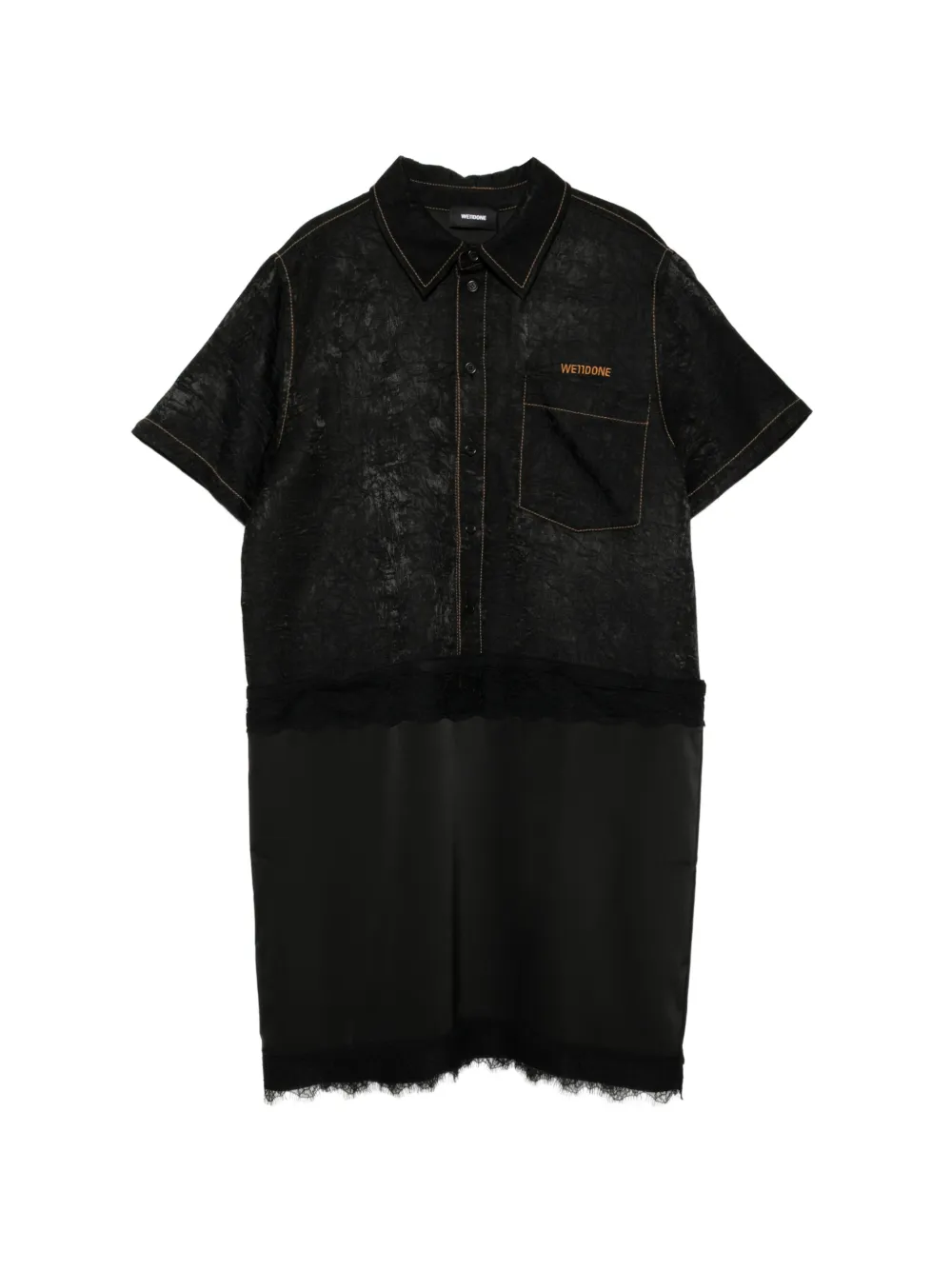 We11done lace-trim crinkled dress - Nero
