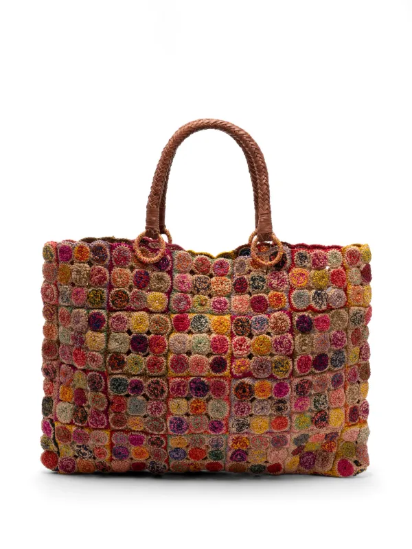 JAMIN PUECH カゴバッグ　トートバッグ　本革 スクエア　花柄 Jamin Puech Mosaique Raffia Tote Bag | Pink | FARFETCH JO