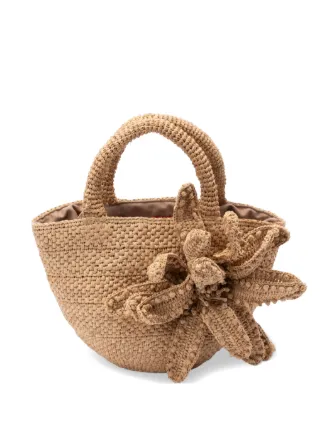 Jamin Puech Folia floral-appliqué Raffia Tote Bag | Neutrals