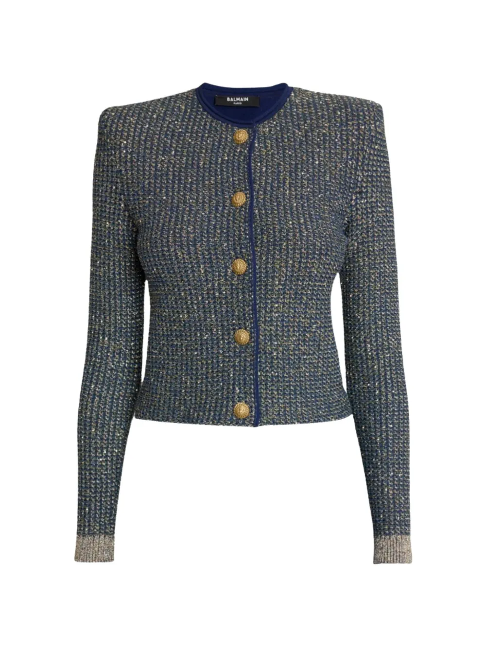 Balmain sequin-embellished metallic-knit cardigan - Blu