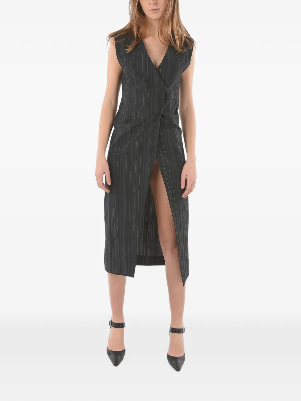 ixos pinstriped front-slit midi dress - Grau