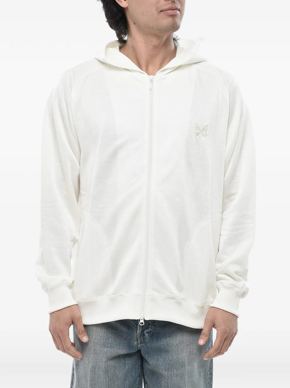 Needles logo-embroidered zip-up hoodie - Weiß