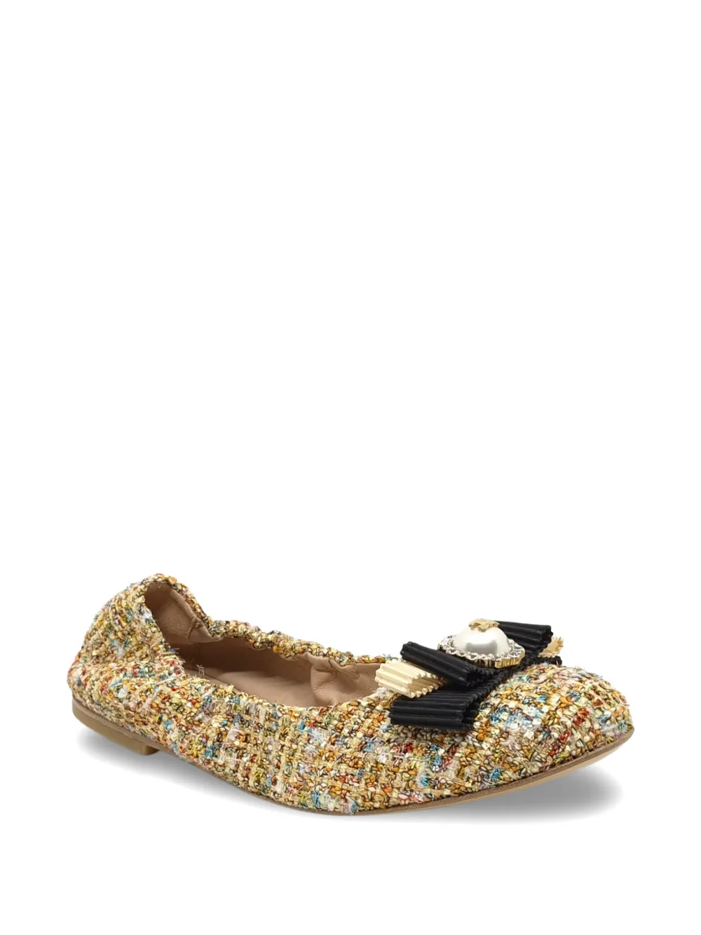 Casadei tweed bow-detail ballet flats Goud