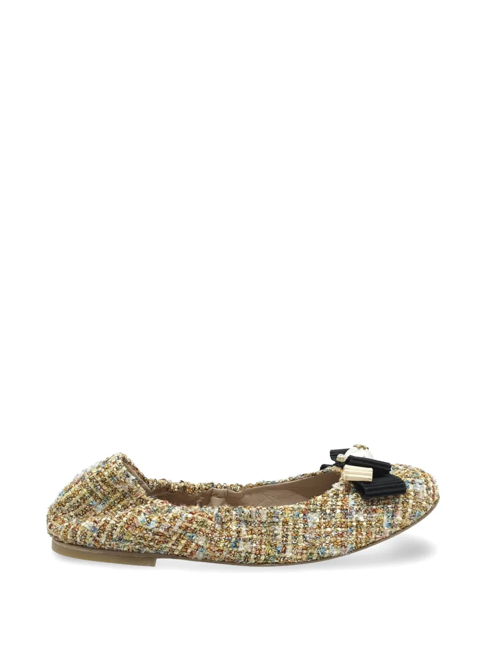 Casadei tweed bow-detail ballet flats - Oro