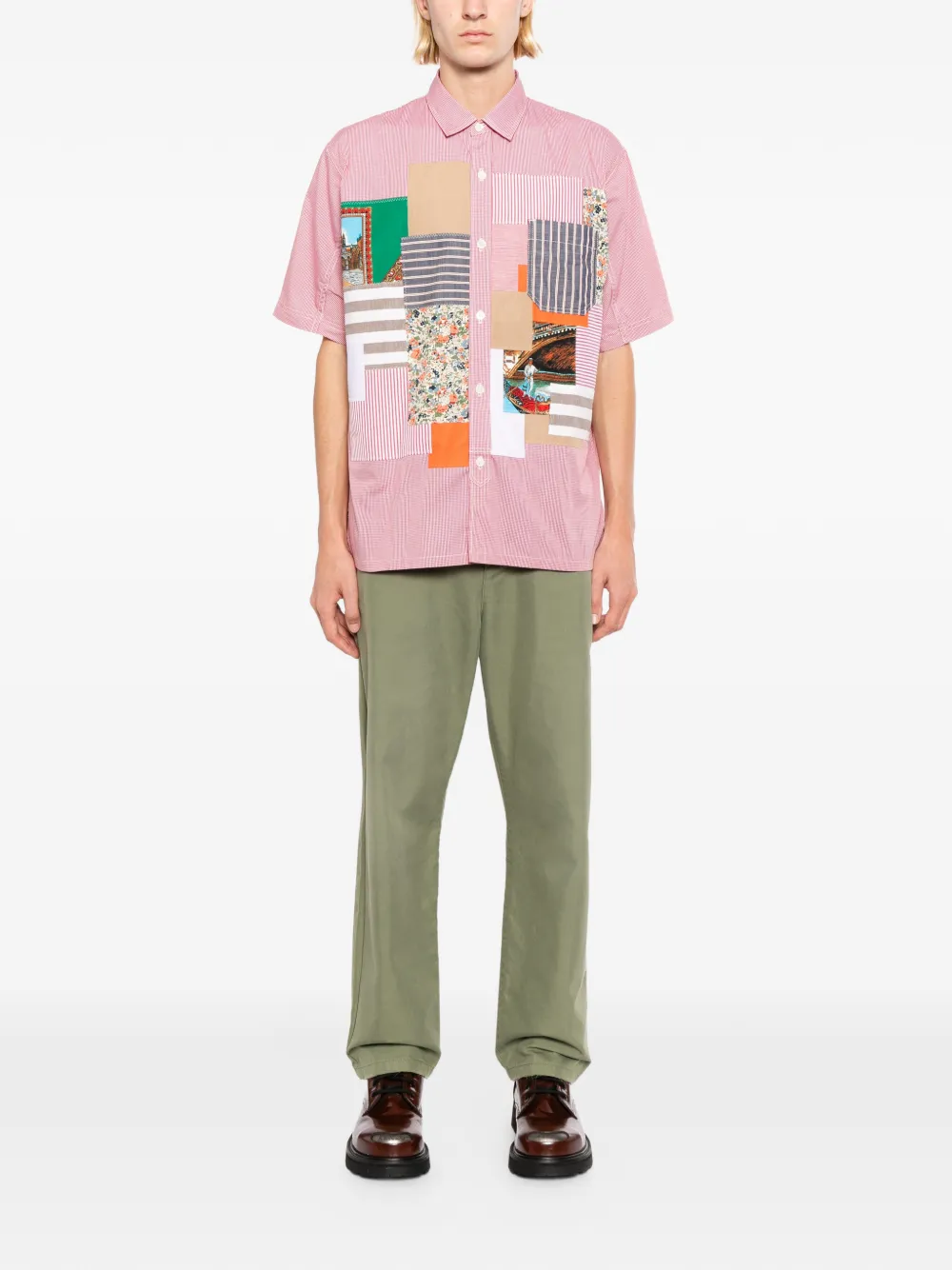 Junya Watanabe MAN Overhemd met patchwork en gingham ruit Rood