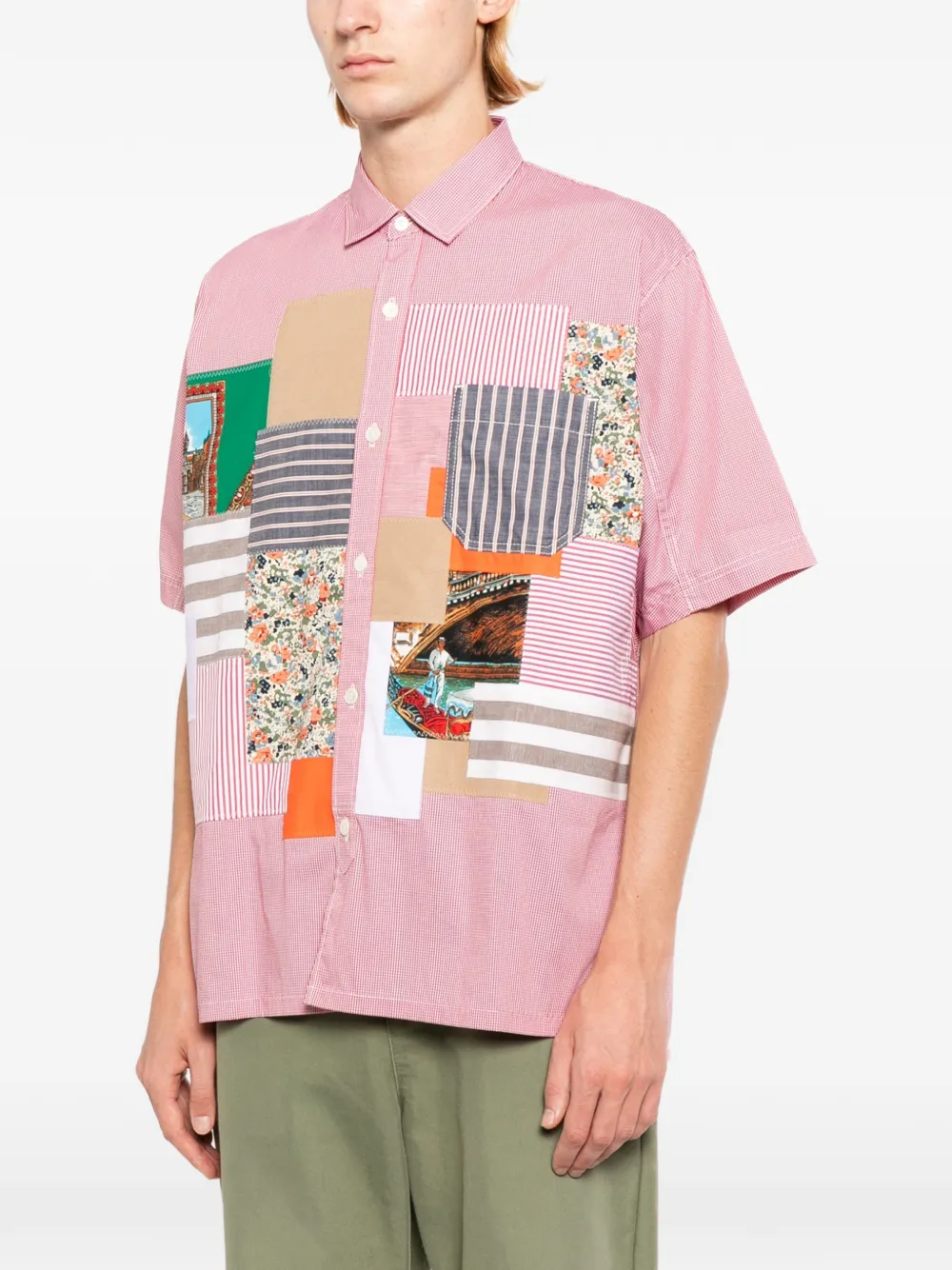 Junya Watanabe MAN Overhemd met patchwork en gingham ruit Rood