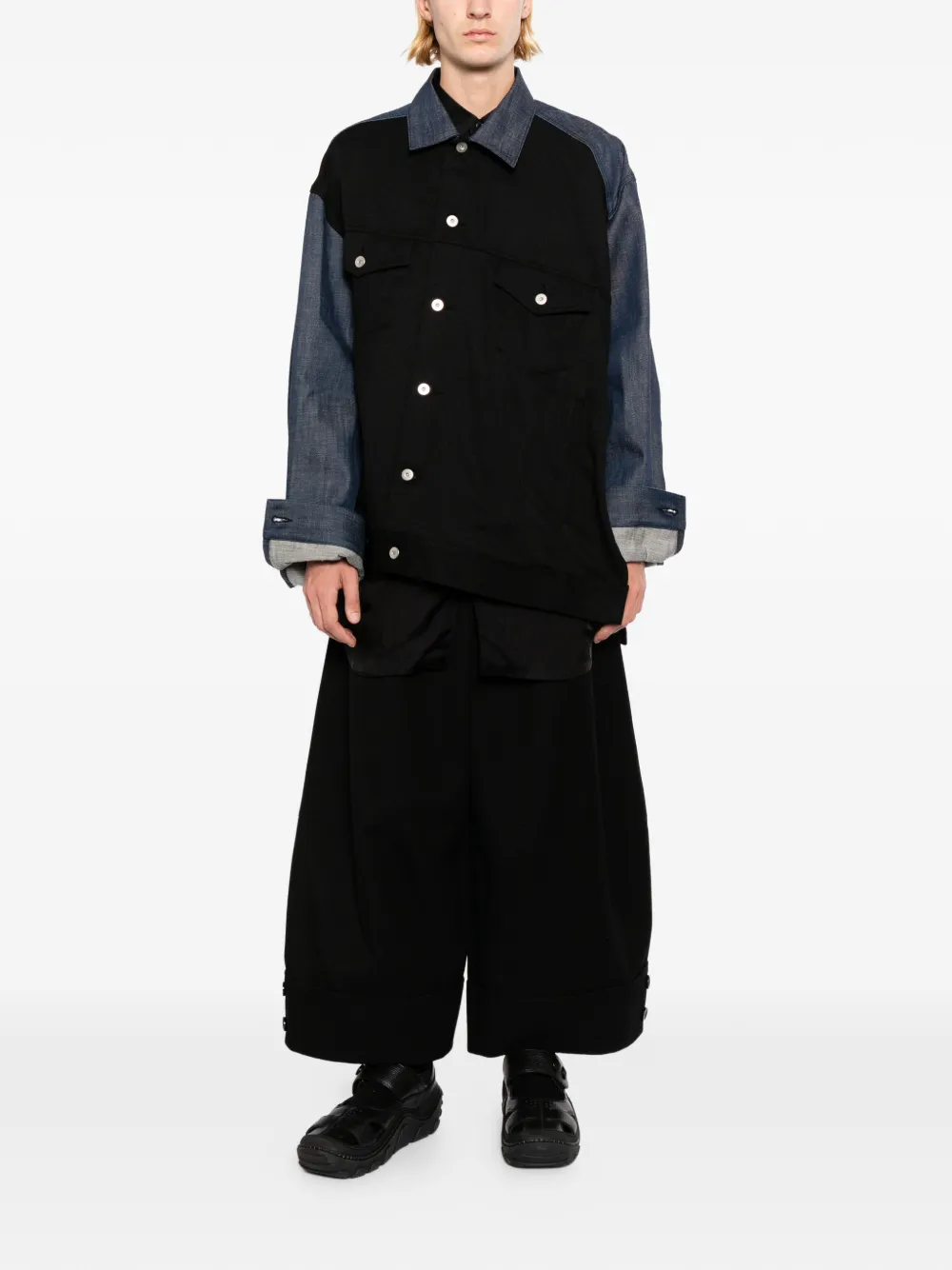 Black Comme Des Garçons Denim jack met gelaagd effect en vlakken Blauw