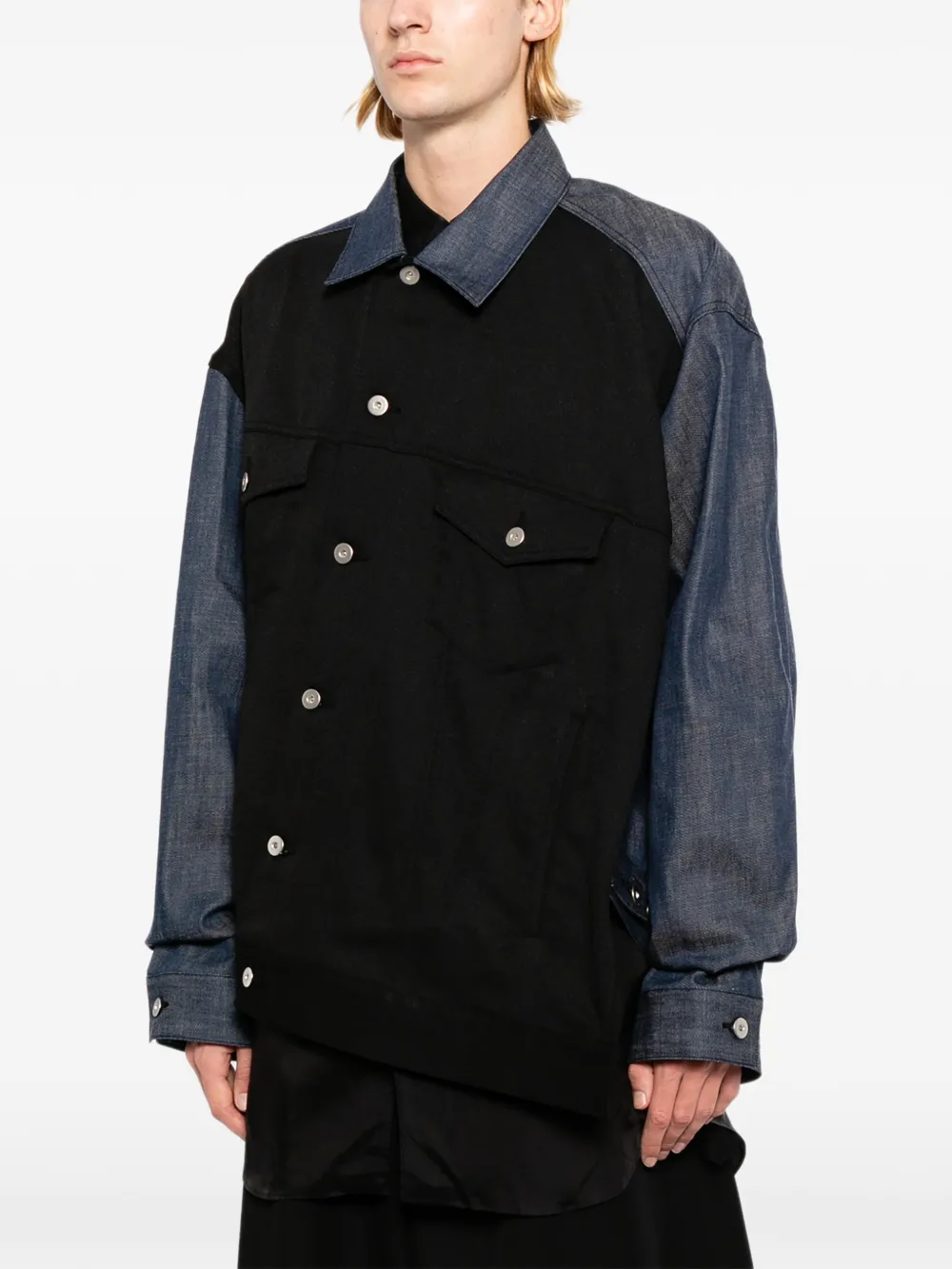 Black Comme Des Garçons Denim jack met gelaagd effect en vlakken Blauw