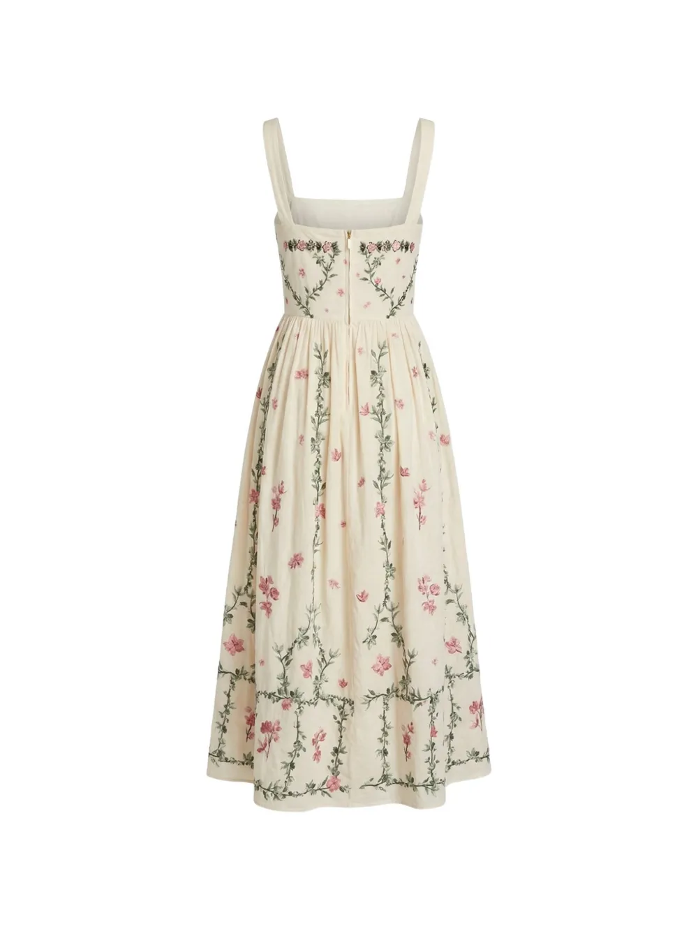 Agua By Agua Bendita Barbara Cauca katoenen midi-jurk met geborduurde bloemen Beige