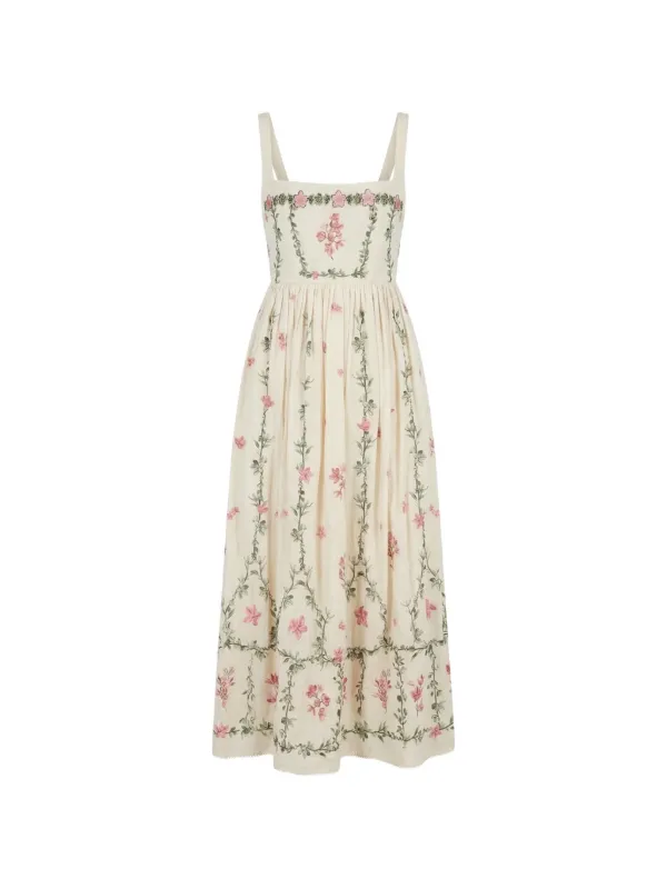 agua by agua bendita barbara floral linen midi dress Agua by Agua Bendita Barbara Cauca Midi Dress, XS