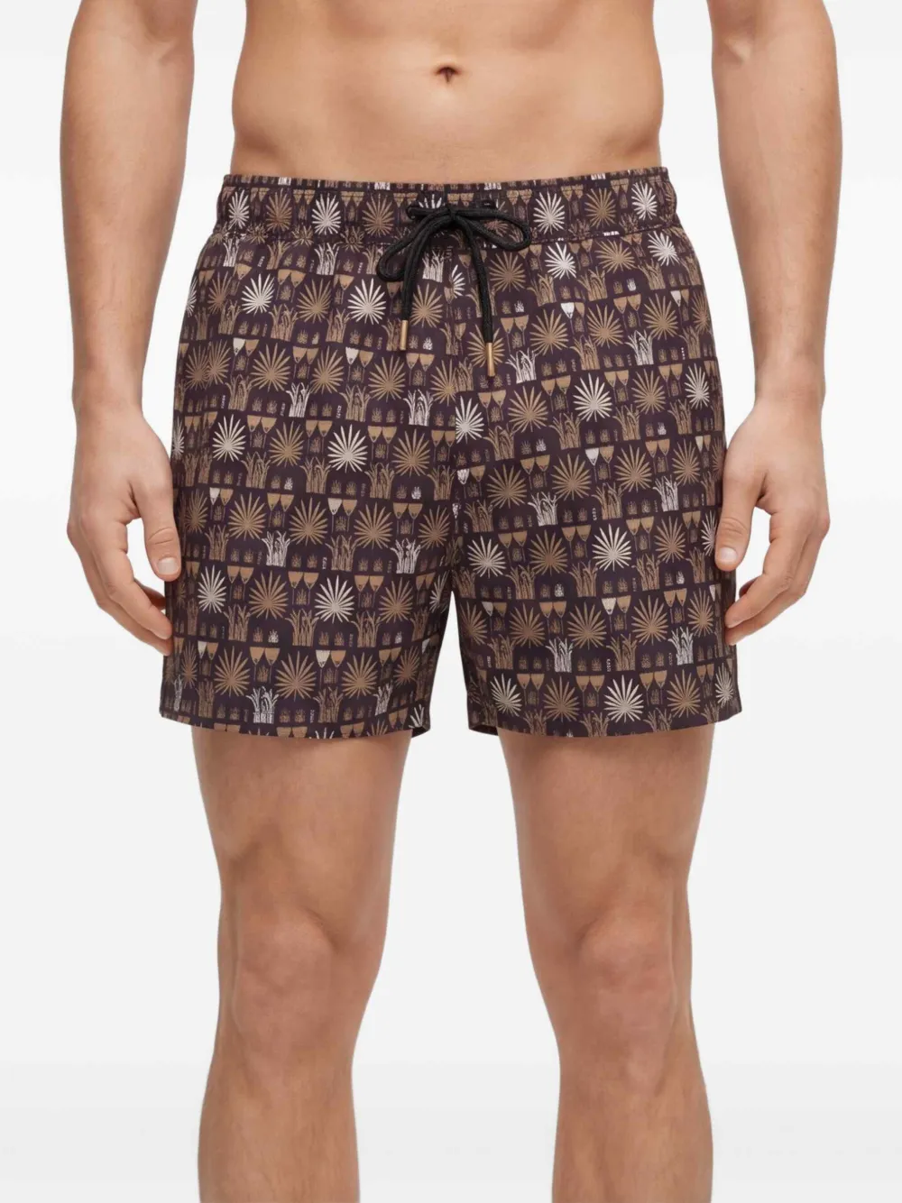 BOSS Zwembroek met palmblad print Bruin