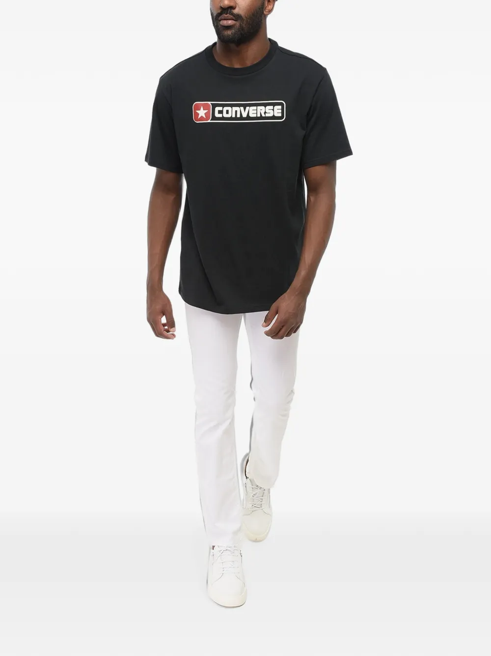 Converse logo-print jersey T-shirt Zwart