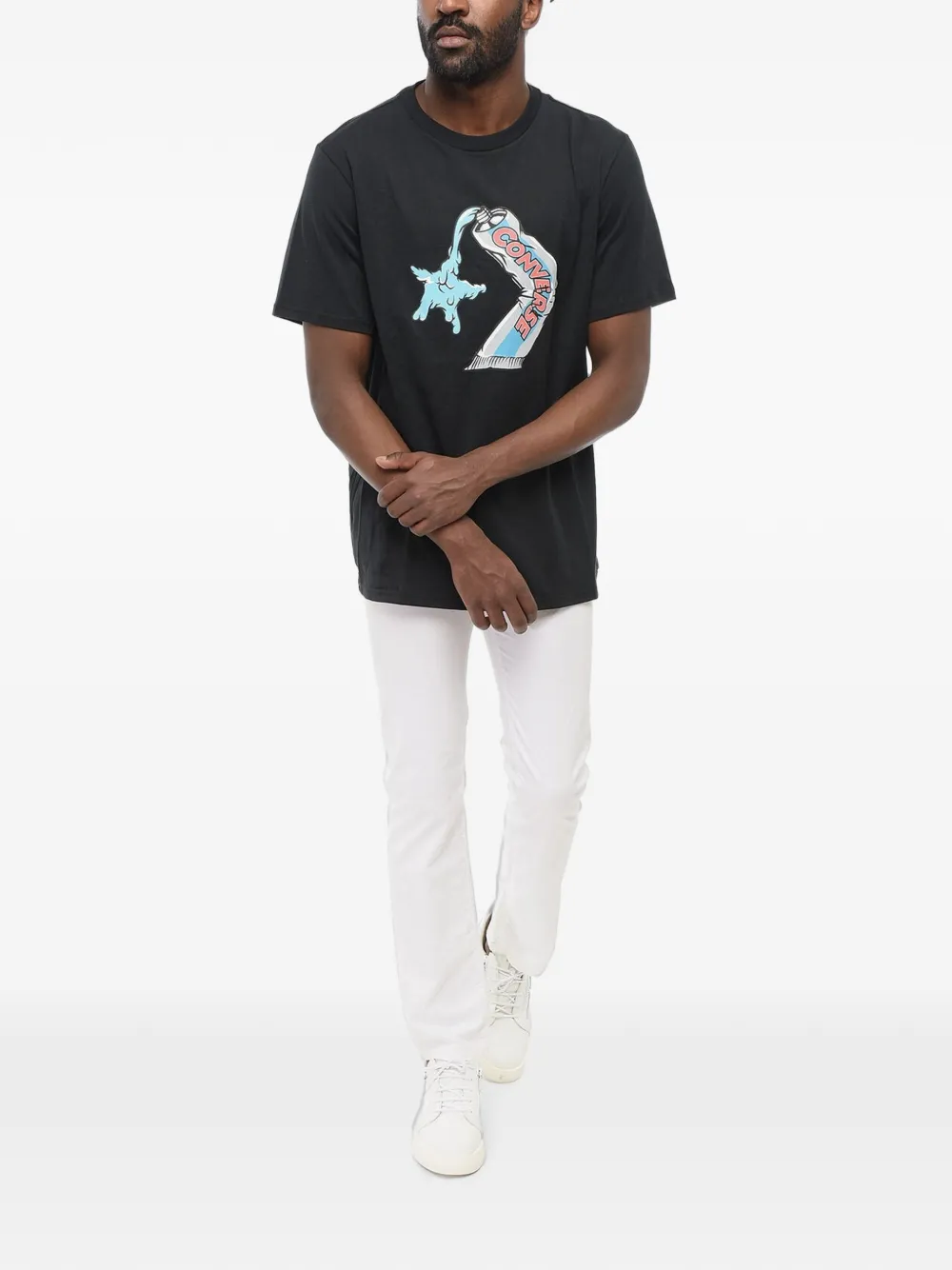 Converse logo-print jersey T-shirt Zwart