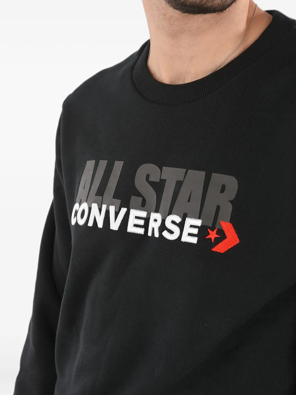 Converse logo-embroidered cotton sweatshirt Zwart