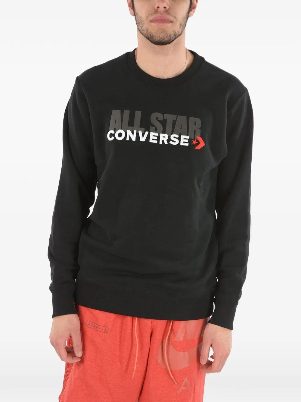 Converse Logo-embroidered Cotton Sweatshirt In Black