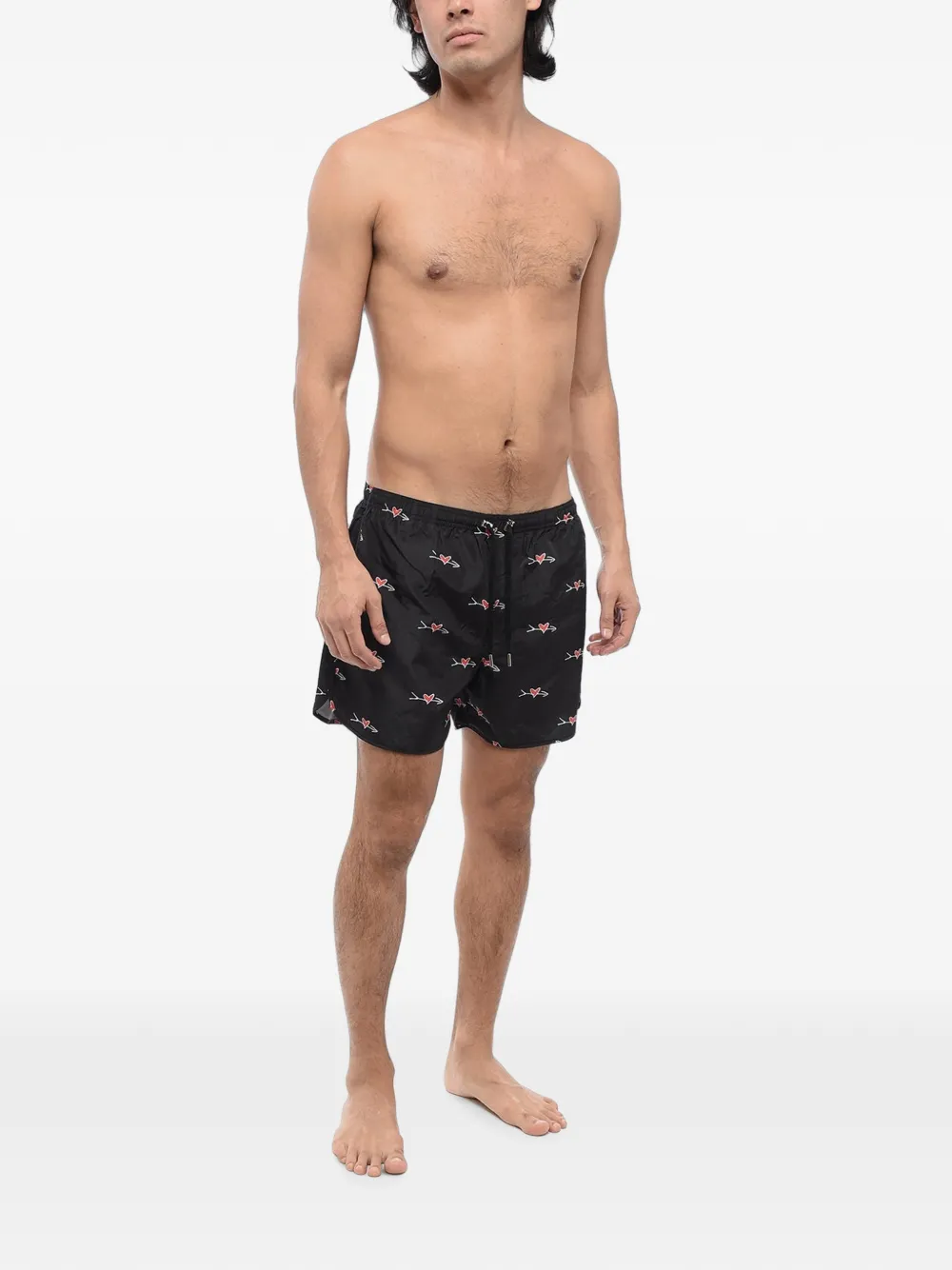 Neil Barrett Cupid-print drawstring swim shorts Zwart