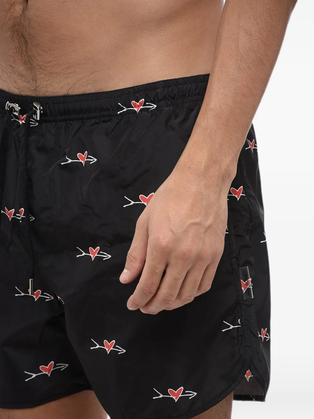 Neil Barrett Cupid-print drawstring swim shorts Zwart